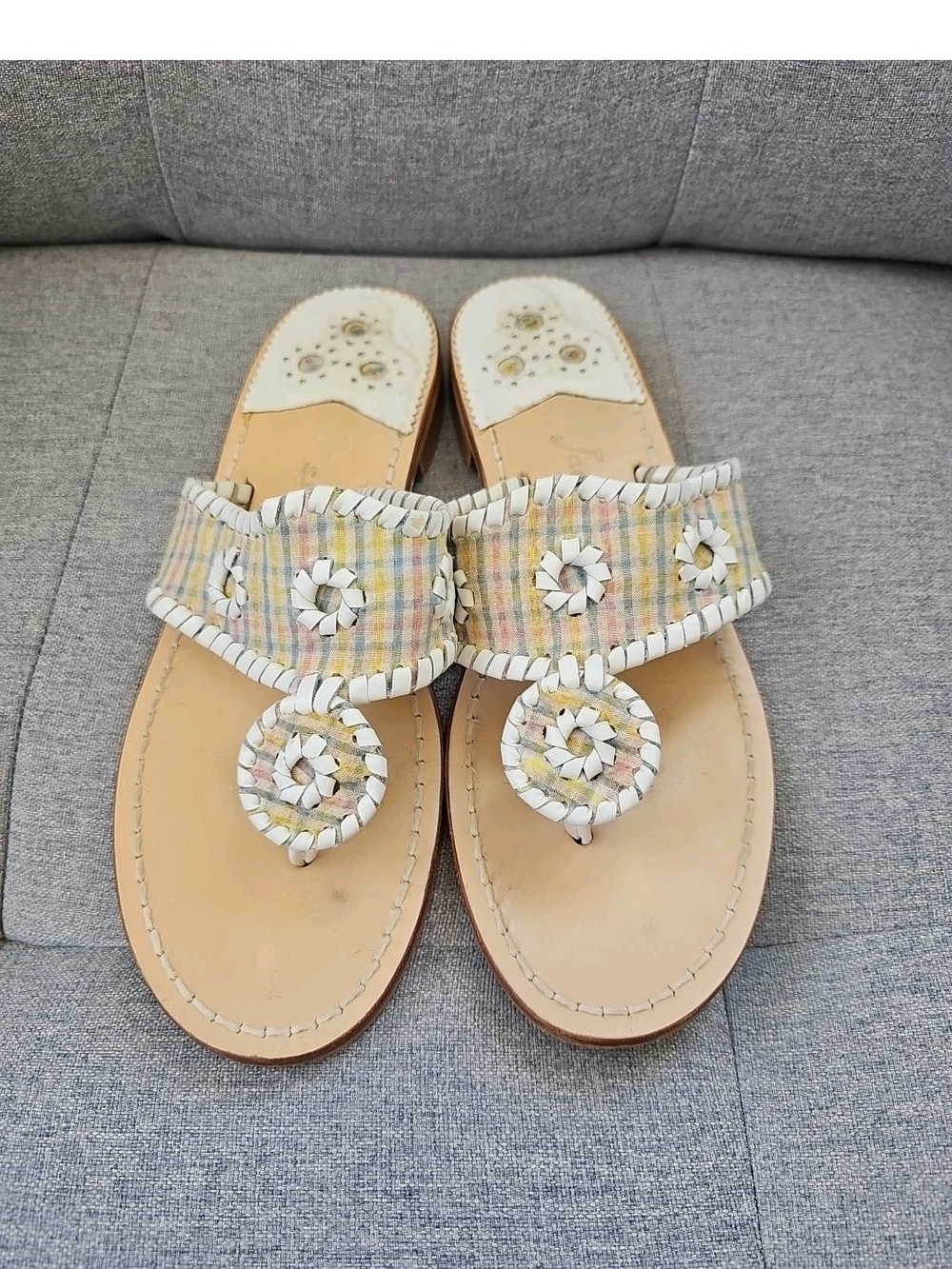 Jack Rogers White Multicolor Plaid Slide Sandals. Size 8